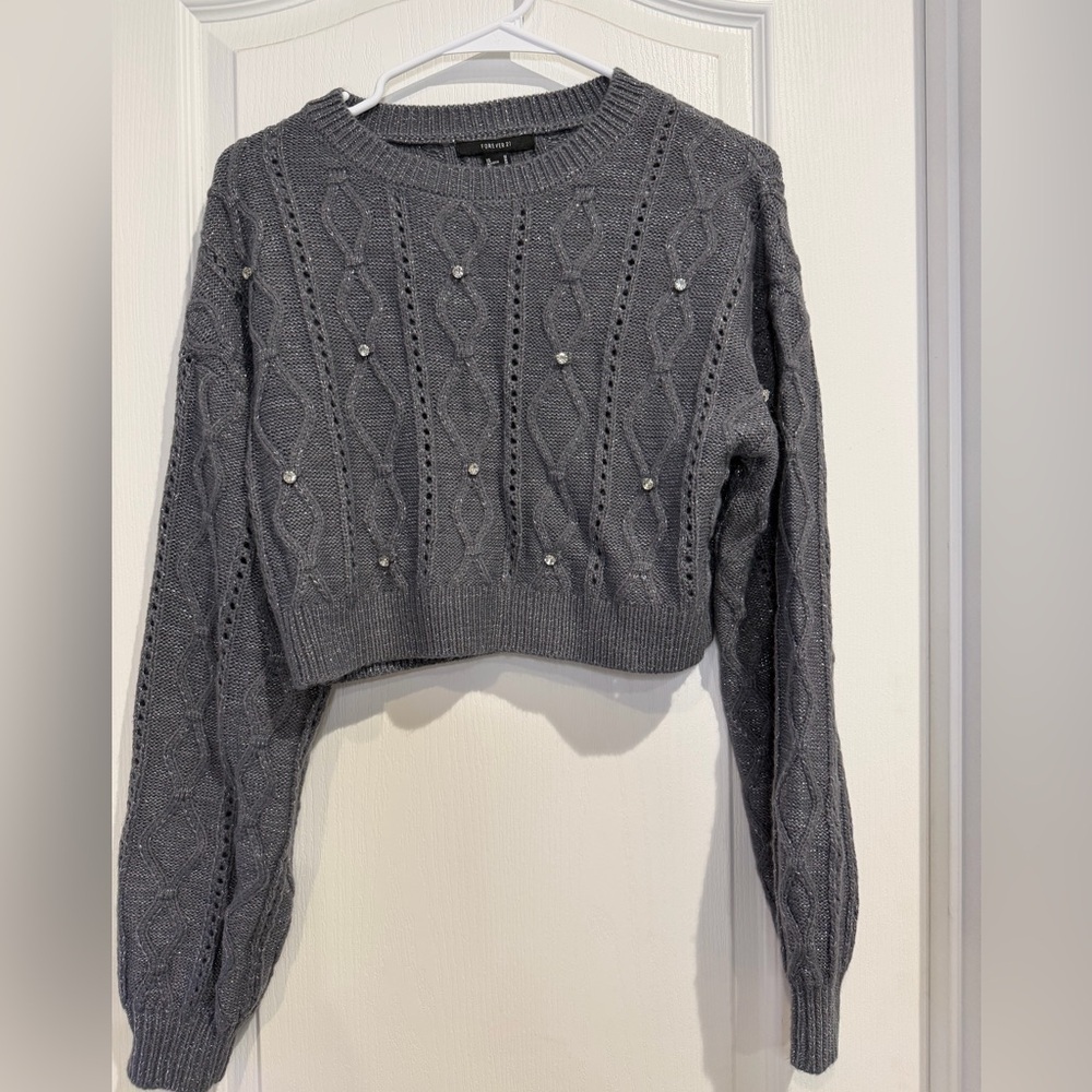 NWT Forever 21 Charcoal Knit Sweater with embellishment Details